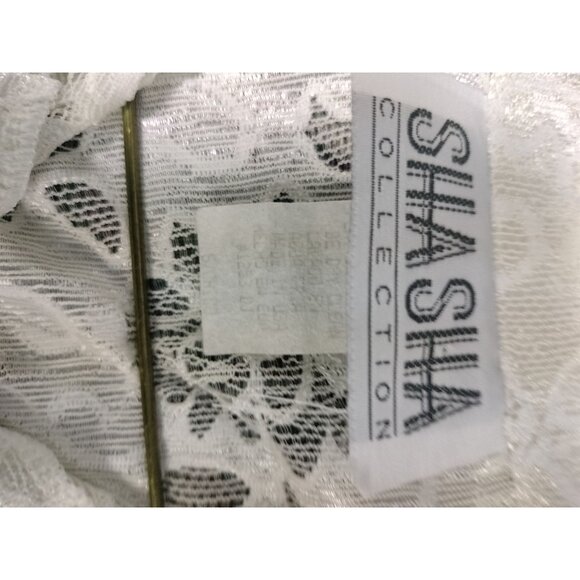 Shasha Collection Womens White Lace Button-Up Long Sleeve Blouse With Floral She - Picture 4 of 5